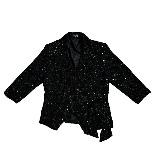 Jkara Sequin Jacket Womens L Black Swiftie Faux Wrap Tie Whimsigoth Classic‎ 90s - Picture 1 of 8